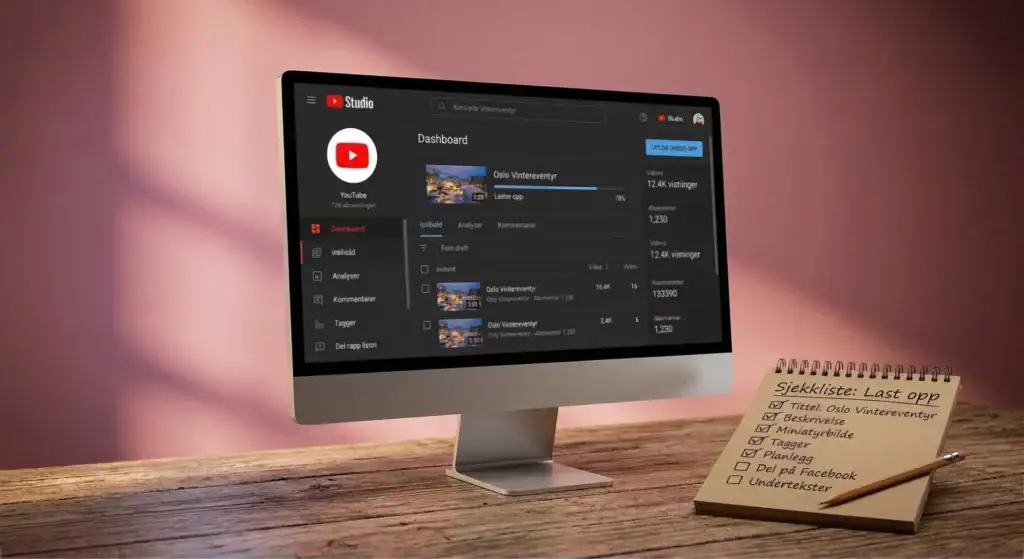 Person som laster opp video på YouTube via datamaskin.